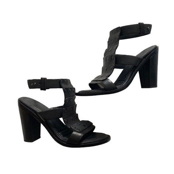 Rag & Bone‎ Women’s 39 Or 9 Black Leather Deana Studded Chunky Heels Gladiator - Picture 1 of 13
